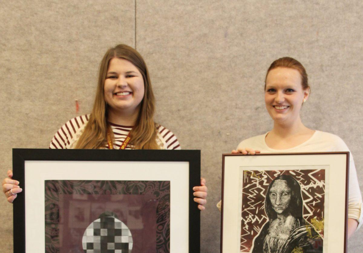 Julia Meyer and Kaitlin Bishop receive awards at Des Moines Women's Art Exhibition