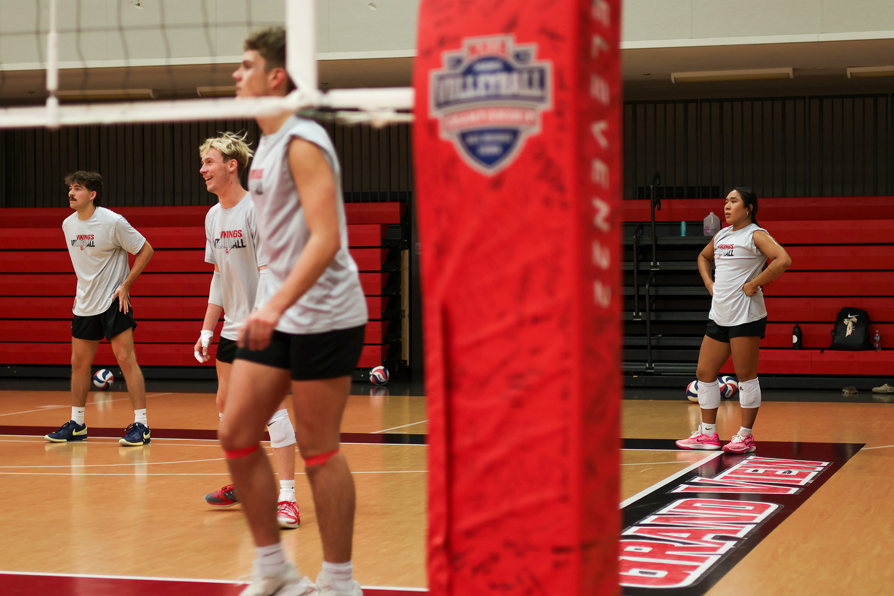 Stoyota Nguyen waits to hop back in volleyball practice while her teammates play at the Grand View University Johnson Wellness Center in Des Moines, Iowa on Thursday, October 30 2025.