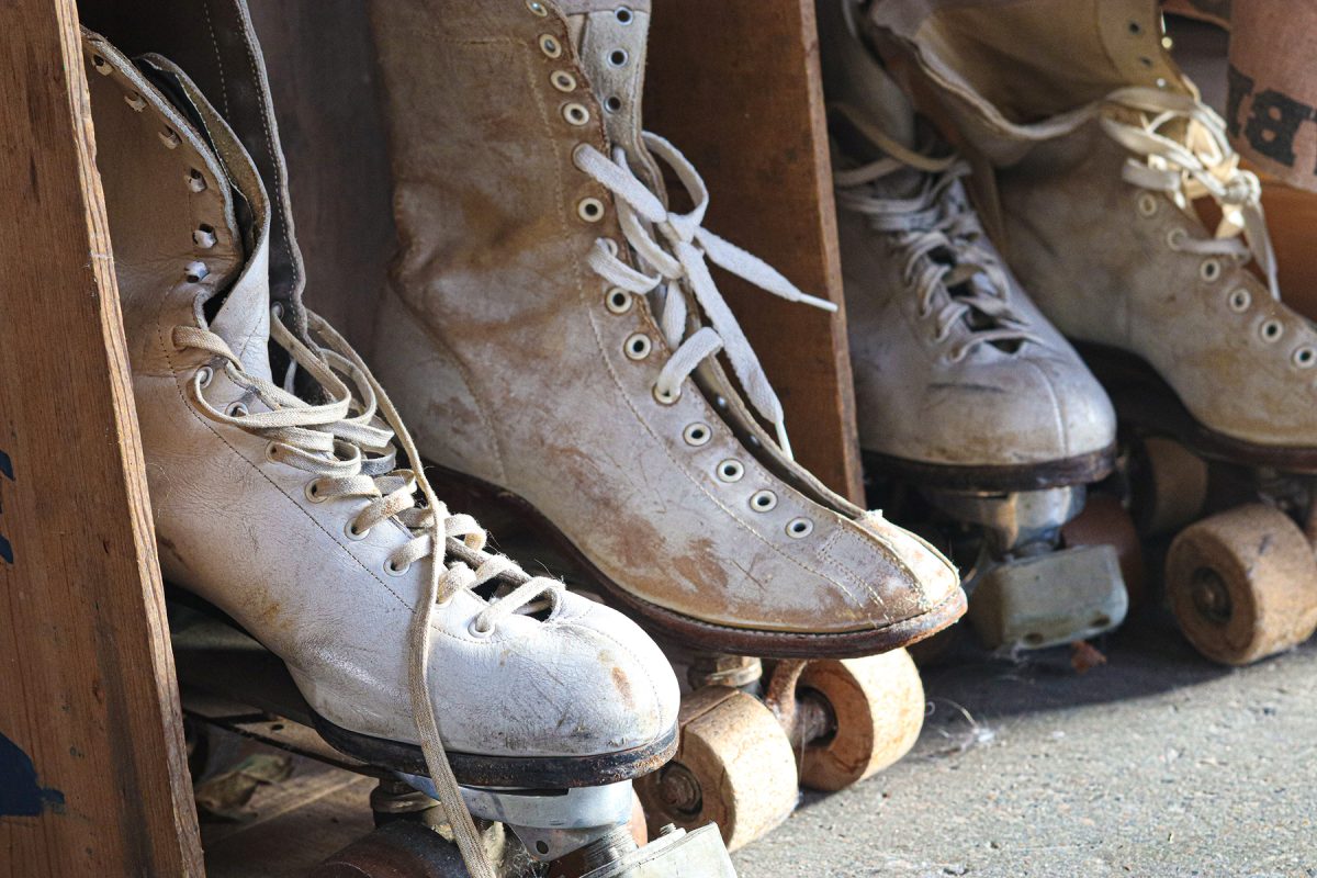 Roller-skates sit in The Dust Collective in Des Moines, Iowa, on Monday, January 26, 2026